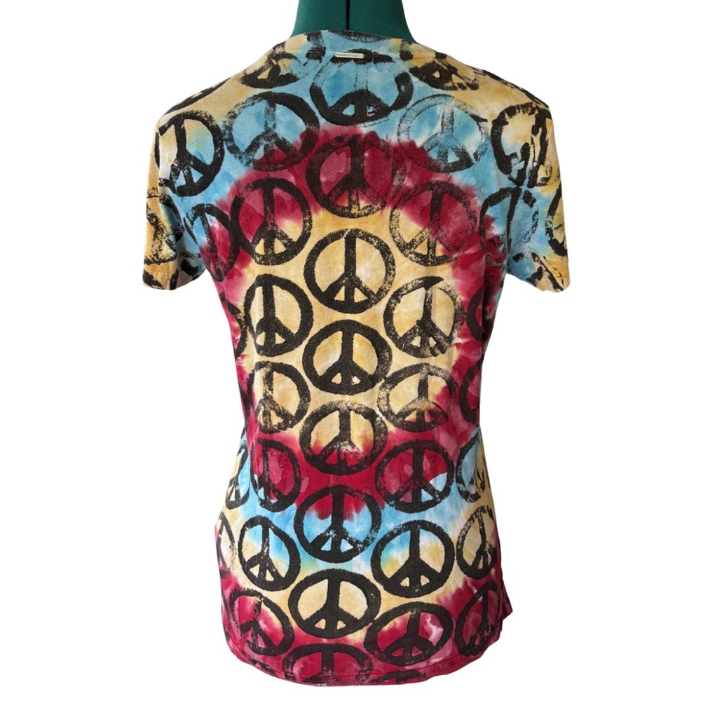 Upcycled by Me: Multicolor Boho Hippie Peace Sign Women’s T Lace Detail small XS - Picture 2 of 7
